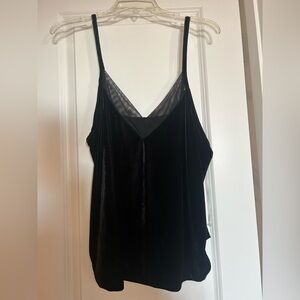 Black suede tank top with sheer lining around neck line!